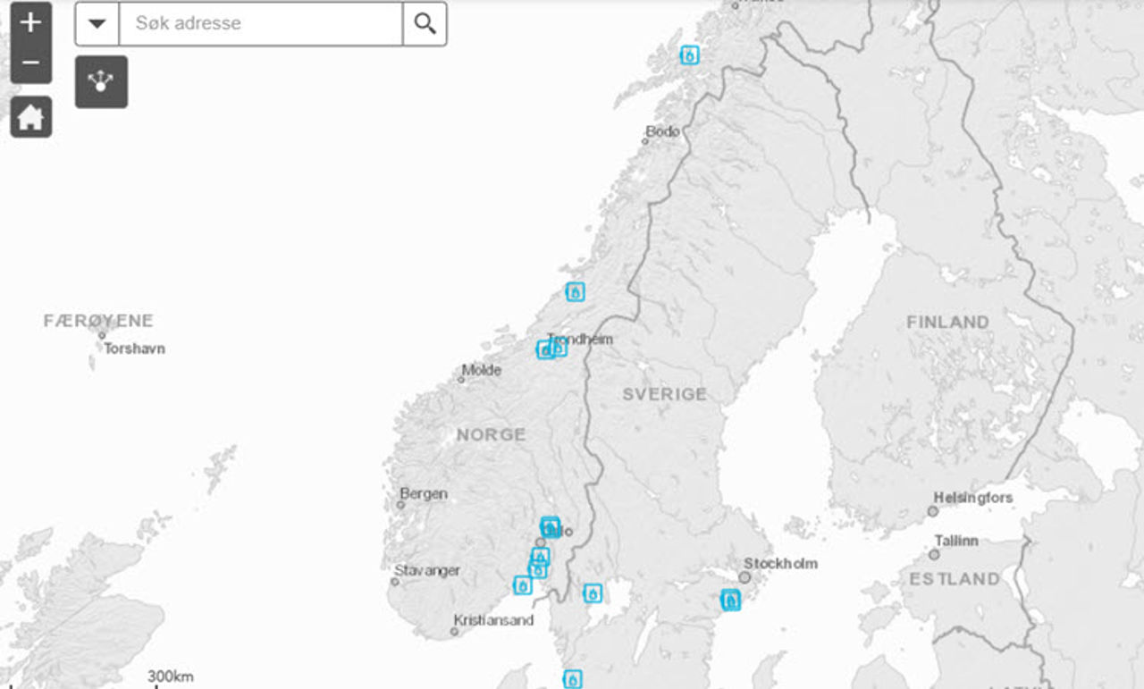 Kart over hvor du finner Statkrafts fjernvarmevirksomhet