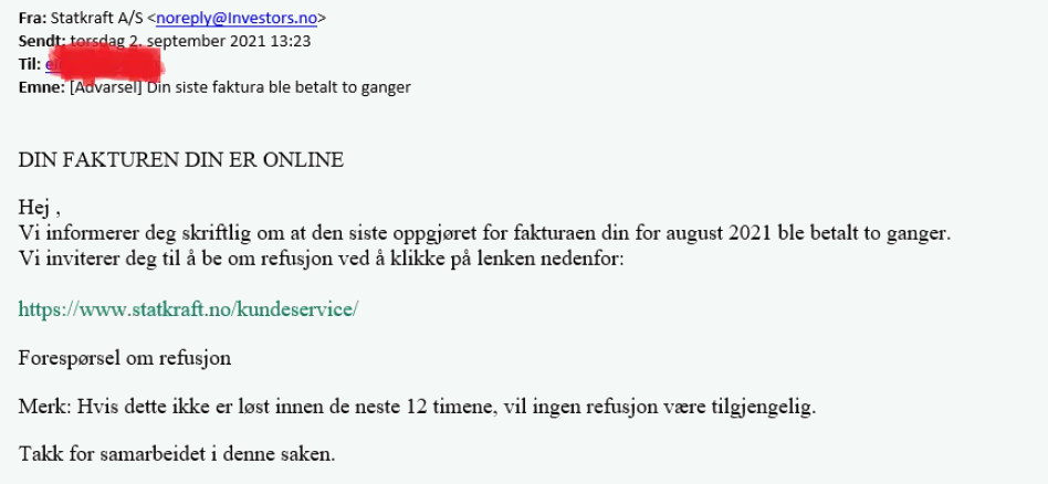 email med forsøk på svindel